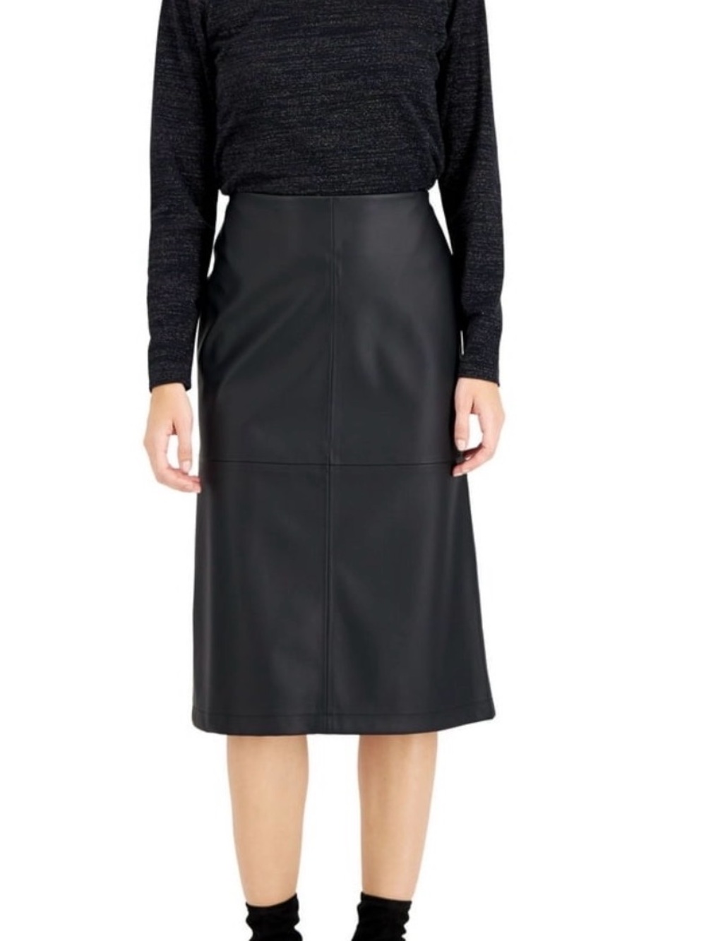 Alfani Black Faux Leather Midi Skirt